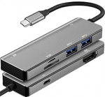 ADAPTER USB-C męski / HDMI żeński 4k 60Hz / 2x USB3.0 / 1x USB-C / CF/SD czytnik (ALU) 15cm ART